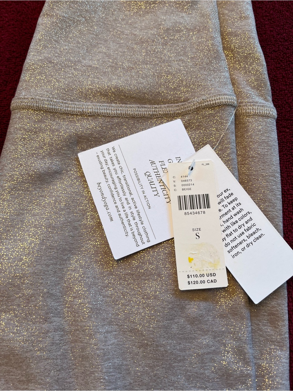 Beyond Yoga Beige (tan) Leggings with Gold Sparkle -small NWT
